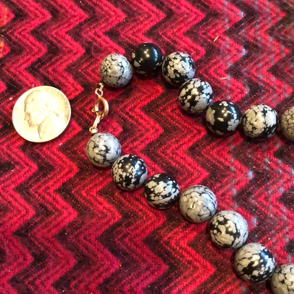 Snowflake obsidian bead necklace w/ Gold- filled post earrings - Picture 3 of 6